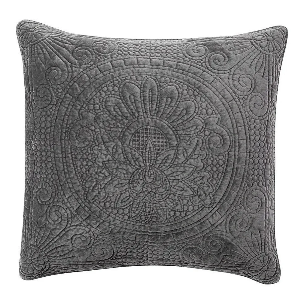 Single Pottery Barn Gray Velvet Medallion Euro Sham 26” x 26”